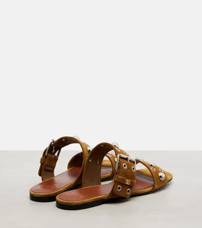 Valentino Garavani Valentino Nellcote Stud-embellished Suede Sliders In Brown