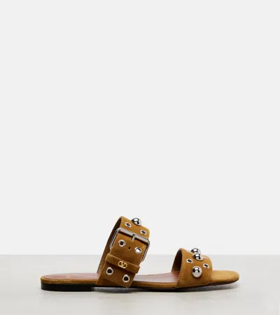 Valentino Garavani Valentino Nellcote Stud-embellished Suede Sliders In Brown