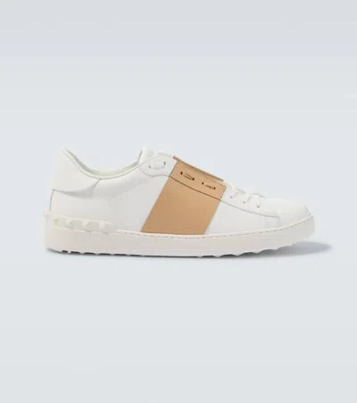 Valentino Garavani Open Sneakers In Leather With Contrast Colored Stripe And Stud Detail In Nude