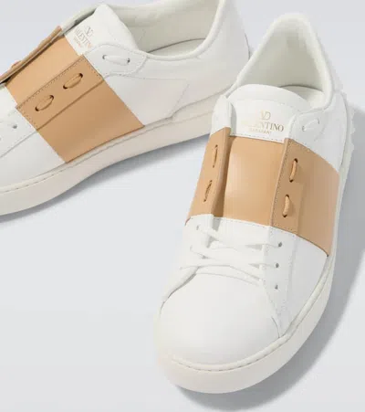Valentino Garavani Open Sneakers In Leather With Contrast Colored Stripe And Stud Detail In Nude
