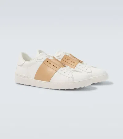 Valentino Garavani Open Sneakers In Leather With Contrast Colored Stripe And Stud Detail In Nude