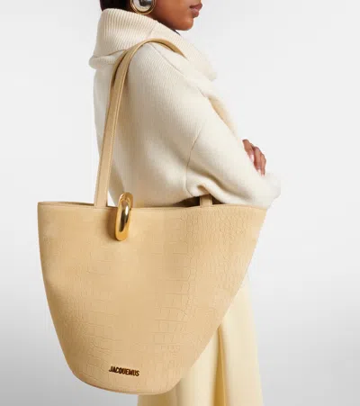 Jacquemus Le Bambola Croc-effect Suede Tote Bag In Brown