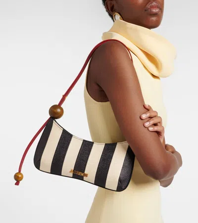 Jacquemus Le Bisou Perle Stripe Woven Raffia Shoulder Bag In Multi