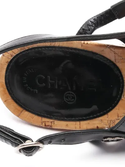 Pre-owned Chanel Coco Mark Sandals In Black