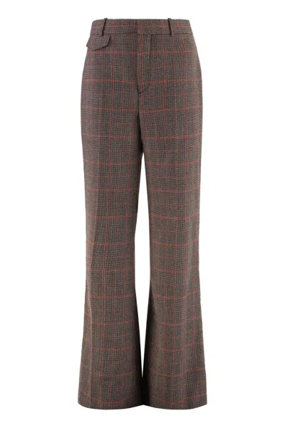 Chloé High-rise Flared Trousers In Wool Check In Gray