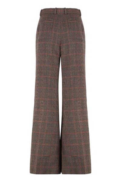 Chloé High-rise Flared Trousers In Wool Check In Gray