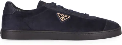 Prada Blue Calf Leather Bos Taurus Low Top Sneakers In Blue