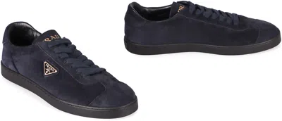 Prada Blue Calf Leather Bos Taurus Low Top Sneakers In Blue