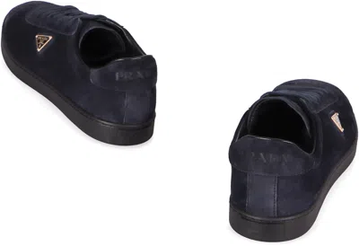 Prada Blue Calf Leather Bos Taurus Low Top Sneakers In Blue
