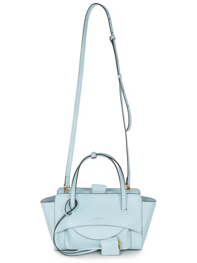 Hidesins Flap Medium Leather Tote Bag In Blue