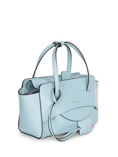 Hidesins Flap Medium Leather Tote Bag In Blue