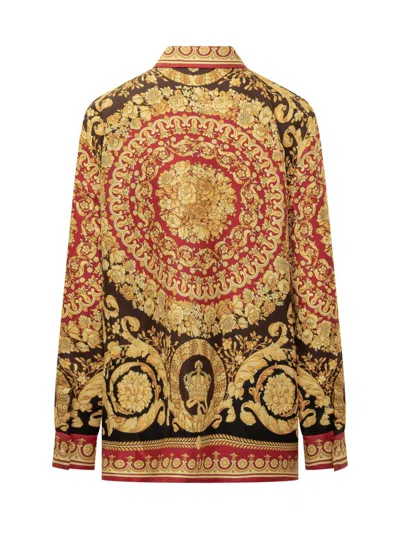 Versace Baroque Print Long Sleeve Collared Top In Multi