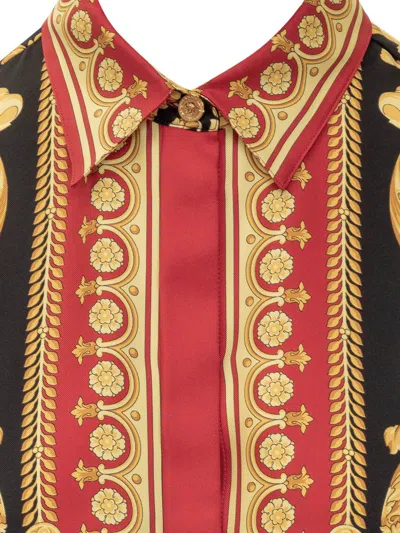 Versace Baroque Print Long Sleeve Collared Top In Multi