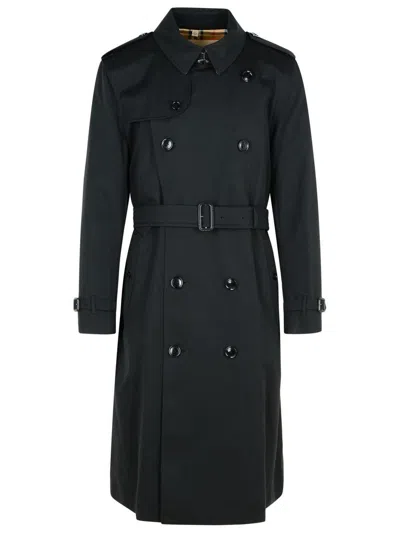 Burberry Long Black Cotton Kensington Trench Coat