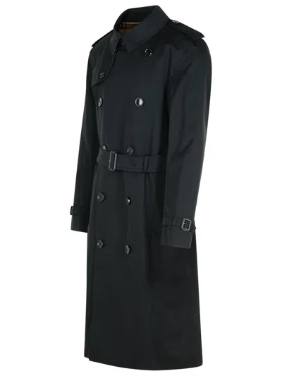 Burberry Long Black Cotton Kensington Trench Coat