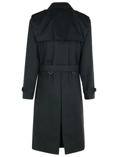 Burberry Long Black Cotton Kensington Trench Coat