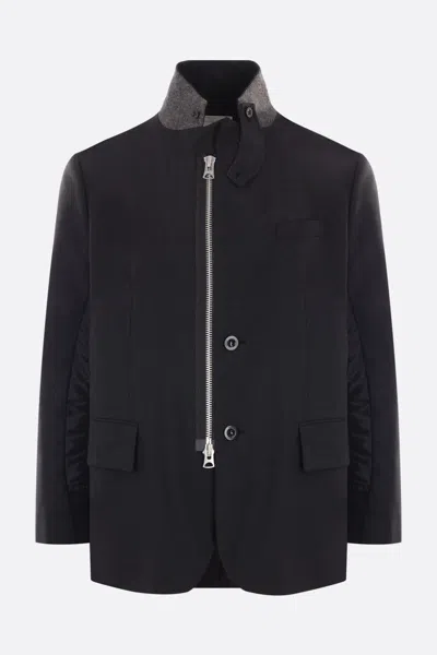Sacai Rip Stop Zip-up Bomber Jacket In Black