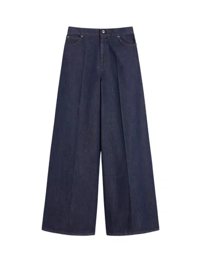 Max Mara Wide Leg Denim Trousers Featuring Pockets In Blue