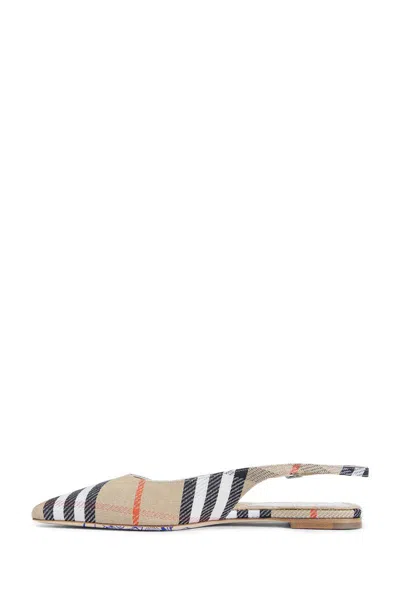 Burberry Sand Dame Check Slingback Ballet Flats In Neutral