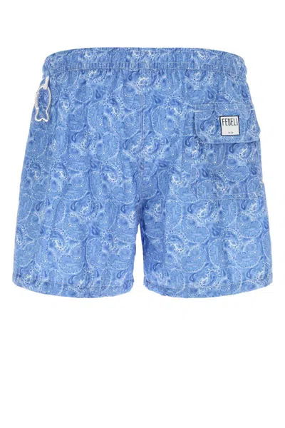 Fedeli Printed Polyester Swimming Shorts In Blue