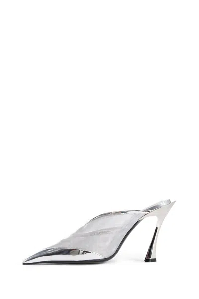 Mugler Slipper-mule In Silver Polyamide In Silver