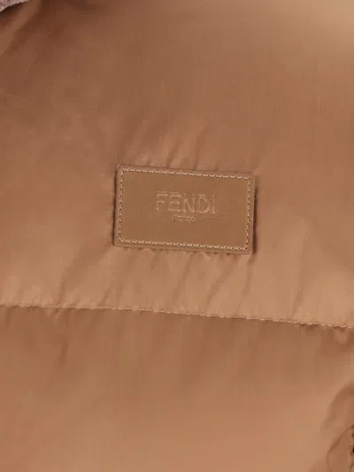 Fendi Short Padded Down Jacket With Shearling Collar Clothing In Brown