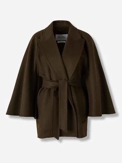 Max Mara Verna Cape-sleeve Camel Hair Wrap Coat In Brown