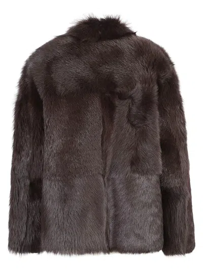 Desa 1972 Reversible Shearling Boxy Jacket In Brown