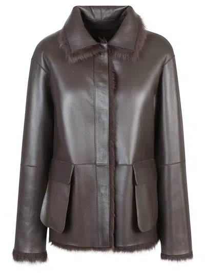 Desa 1972 Reversible Shearling Boxy Jacket In Brown