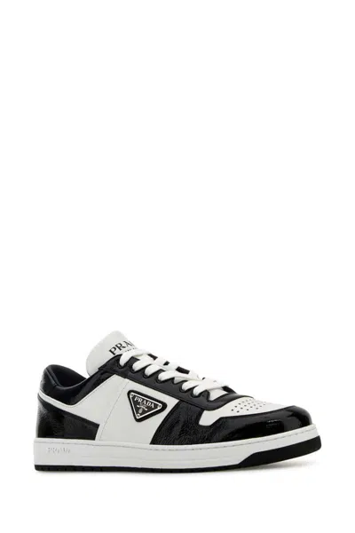 Prada Two Tone Leather Downtown Sneakers In Multi