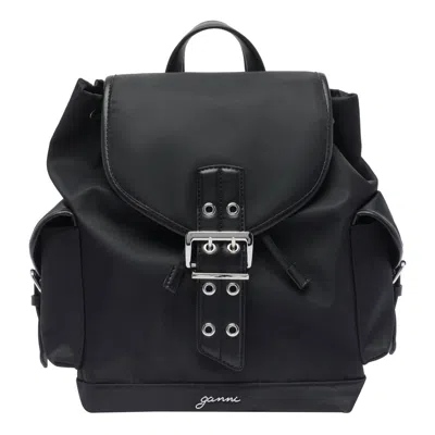 Ganni Bucky Recycled Nylon Backpack In Black