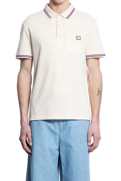 Valentino Cotton Piqué Polo Shirt With V-logo Patch In Neutral