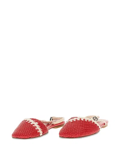 Hereu Rondaia Woven Buckle Flat Pumps In Red