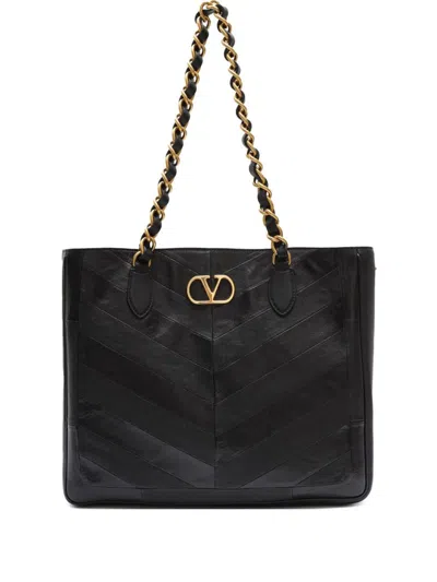 Valentino Garavani  Garavani Laseine Shopping Bag In Nappa Leather With A Chevron Pattern W In Black