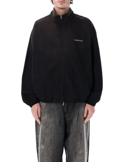Acne Studios High Collar Jacket With Back Print And Elastic Cuffs In Black
