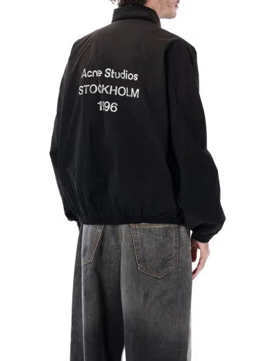 Acne Studios High Collar Jacket With Back Print And Elastic Cuffs In Black