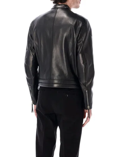 Tom Ford Leather Biker Jacket Stand Collar Zips In Black