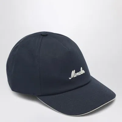 Moncler Navy Baseball Cap With Embroidered Logo In Blue