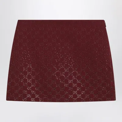 Gucci Rosso Ancora Gg-fabric Mini Skirt With Crystals In Red