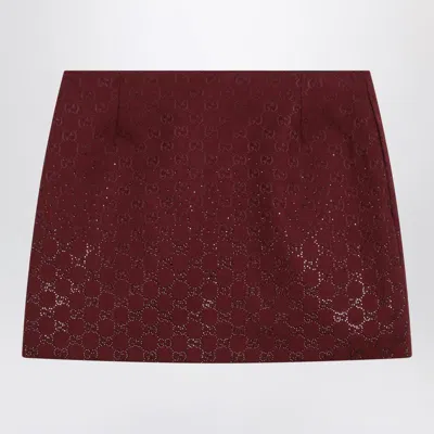 Gucci Rosso Ancora Gg-fabric Mini Skirt With Crystals In Red