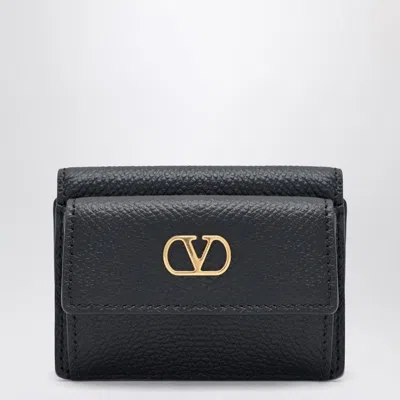 Valentino Vlogo Trifold Wallet Textured Leather In Black