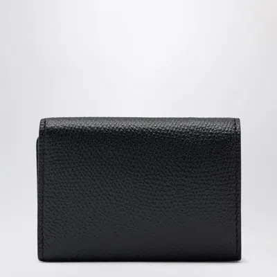 Valentino Vlogo Trifold Wallet Textured Leather In Black