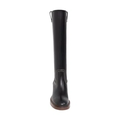 Chloé Leather Evening Under The Knee Boots With Visible Stitchings In Black