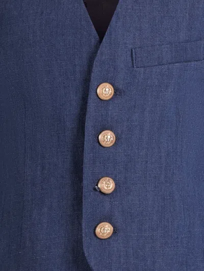 Balmain Button V-neck Vest In Blue