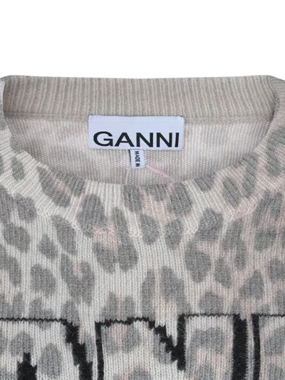 Ganni Leopard-patterned Sweater In Gray
