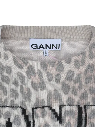 Ganni Leopard-patterned Sweater In Gray