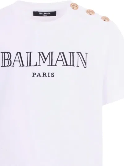 Balmain Button Logo-embroidery T-shirt In White