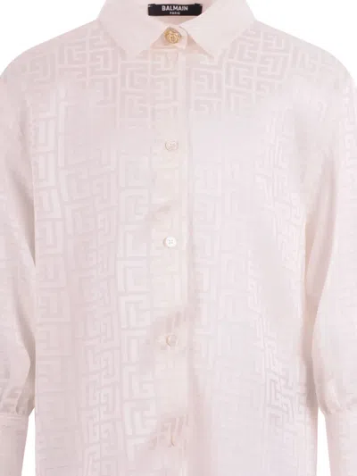 Balmain Monogram-print Button Shirt In Neutral