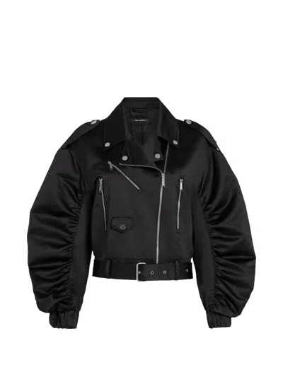 Karl Lagerfeld Ruched Satin Bomber Jacket In Black