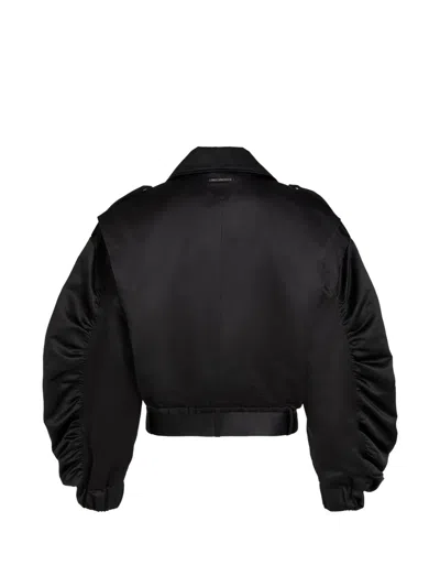 Karl Lagerfeld Ruched Satin Bomber Jacket In Black